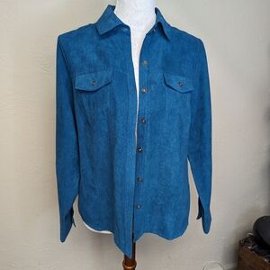 Croft and Barrow Teal Suede Look Button Up Shirt Size Small